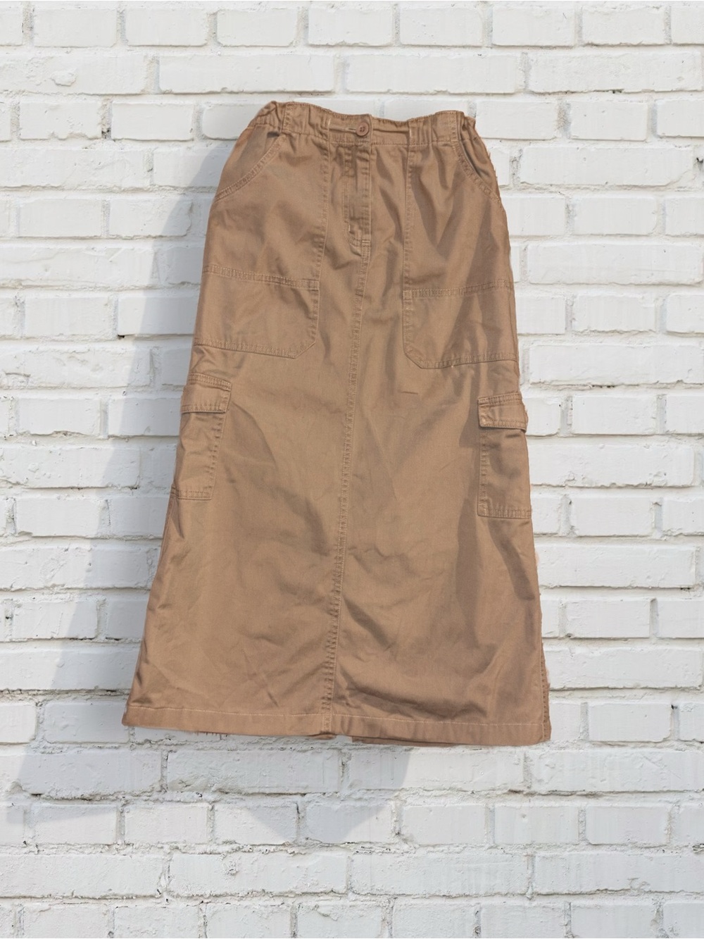 Y2K 100% Cotton Tan Utility Cargo Midi Skirt